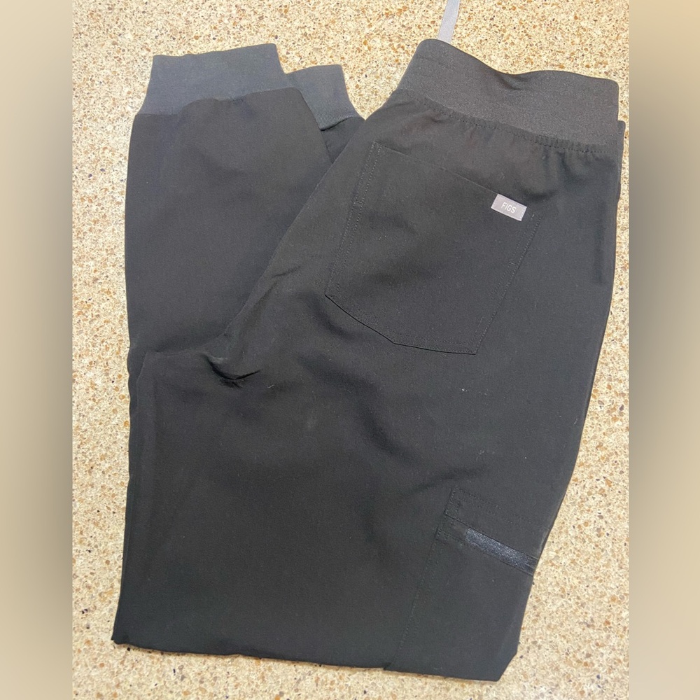 FIGS Zamora High Waisted Jogger Scrub Pants Black Technical Collection L